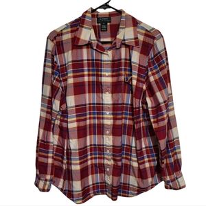 Lauren Ralph Lauren Silk Red Plaid Womens Button Down Blouse, Plus Size 1X